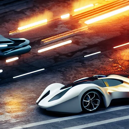 Image similar to car show several cars: motherboard forms designed by zaha hadid, sci-fi futuristic ultra realistic photography, keyshot render, octane render, unreal engine 5 lumen, high oiled liquid glossy specularity reflections, ultra detailed, golden hour, dramatic lighting 4k, 8k, 16k in the style ofblade runner 2049 Cyberpunk 2077 ghost in the shell thor 2 marvel film : tilt shift: sharp focus