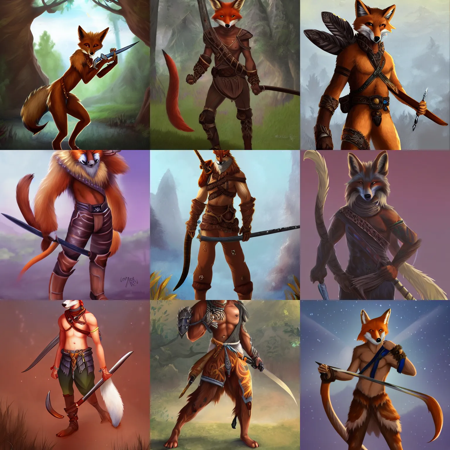 Prompt: award-winning FurAffinity fantasy art of a handsome cute male anthro warrior fox with a long tail, 4k, trending on FurAffinity