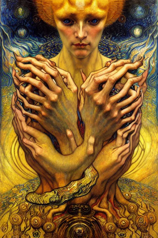 Image similar to Divine Chaos Engine by Karol Bak, Jean Delville, William Blake, Gustav Klimt, and Vincent Van Gogh, symbolist, visionary