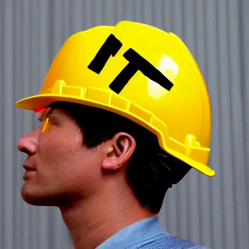 Image similar to a logo of a worker wearing hard hat and holding tools logo