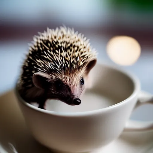 Image similar to baby hedgehog in a teacup, photography, bokeh, sigma 5 0 mm f / 1. 4, minimalistic, 8 k