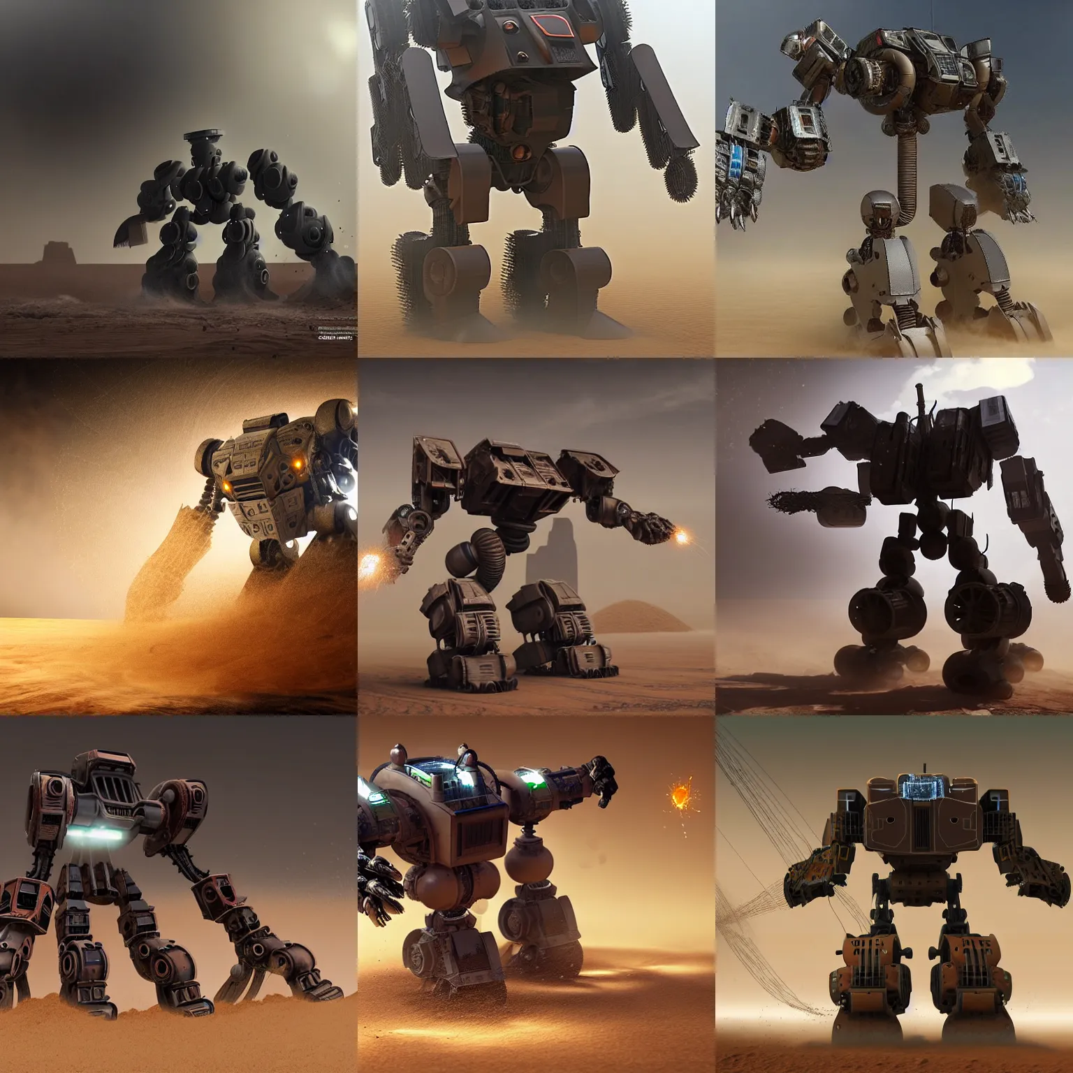 Prompt: ultra realistic, dark intense heavy thick dense sandstorm swirling, spinning, rotating and almost covering a ruin humanoid mega mech which is broken down, decomposition, disintegrating, disappearing, exposing screw, nut, pipe, circuits, wires