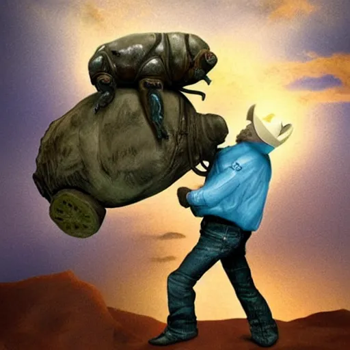 Image similar to a cowboy riding a tardigrade