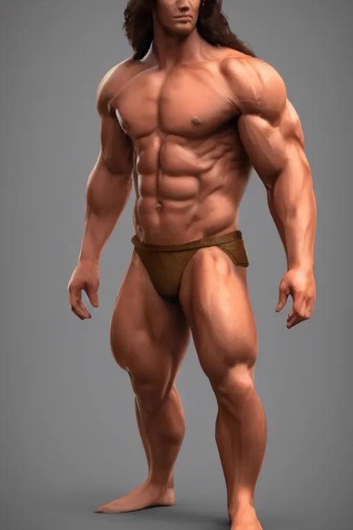 Prompt: a handsomely muscular man [ attaining long brown hair ]!!, upper body, portrait!!, zbrush!!, photorealistic facial features, 3 d modeling, trending on cgsociety, [ conceptual art ]!!, [ rigidly defined abs ]!!