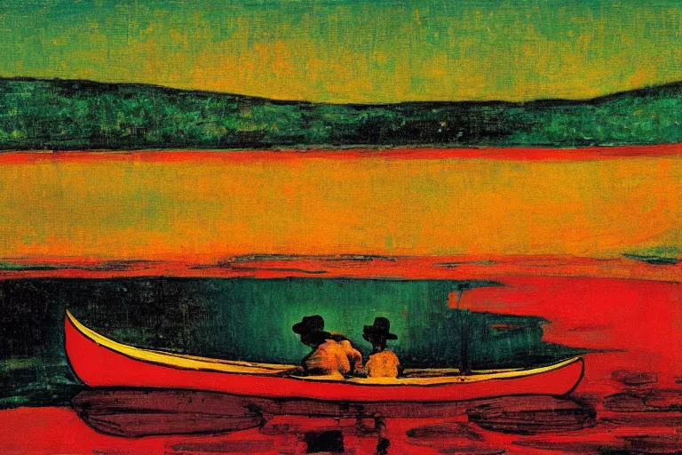 Image similar to a canoe on a river by peter doig