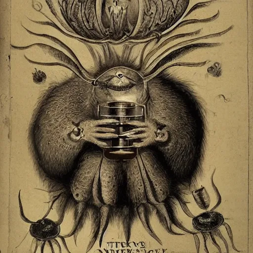 Image similar to furry freaky creature sings a unique canto about'as above so below'being ignited by the spirit of haeckel and robert fludd, breakthrough is iminent, glory be to the magic within