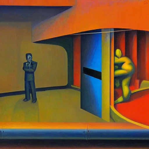 Prompt: reactor core, dystopian, pj crook, edward hopper, oil on canvas