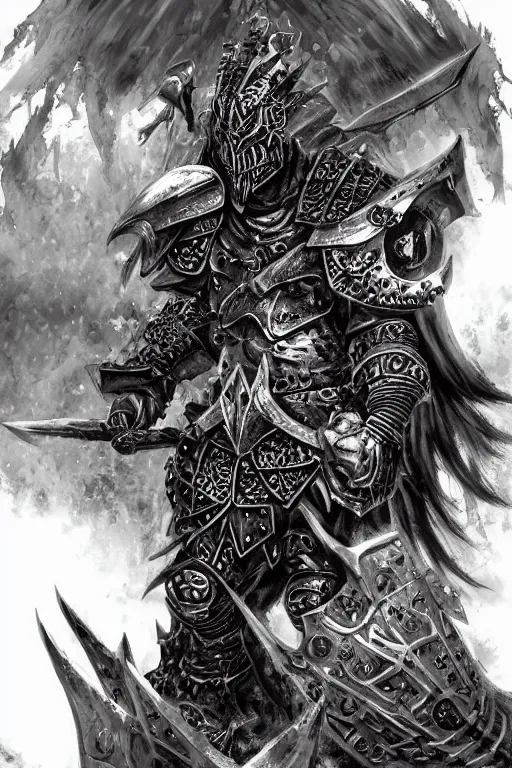 Image similar to chaos warrior, fantasy, warhammer, highly detailed, digital art, sharp focus, trending on art station, kentaro miura manga art style