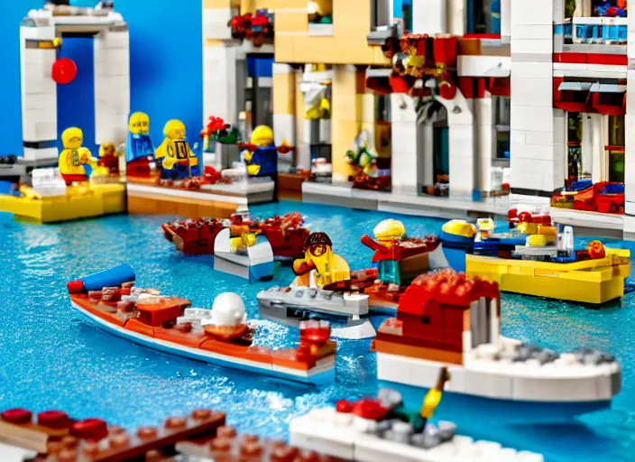 Image similar to product photo still of venice lego playset, 8 k, 1 2 0 mm macro, f 1. 8, studio lighting, key light