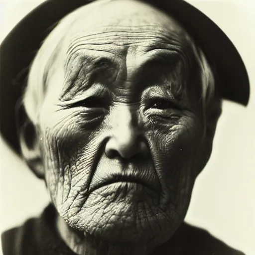 Prompt: old japanese man, kubrick gaze, julia margaret cameron,