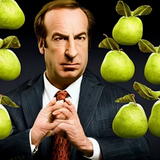 Prompt: saul goodman surrounded by pears