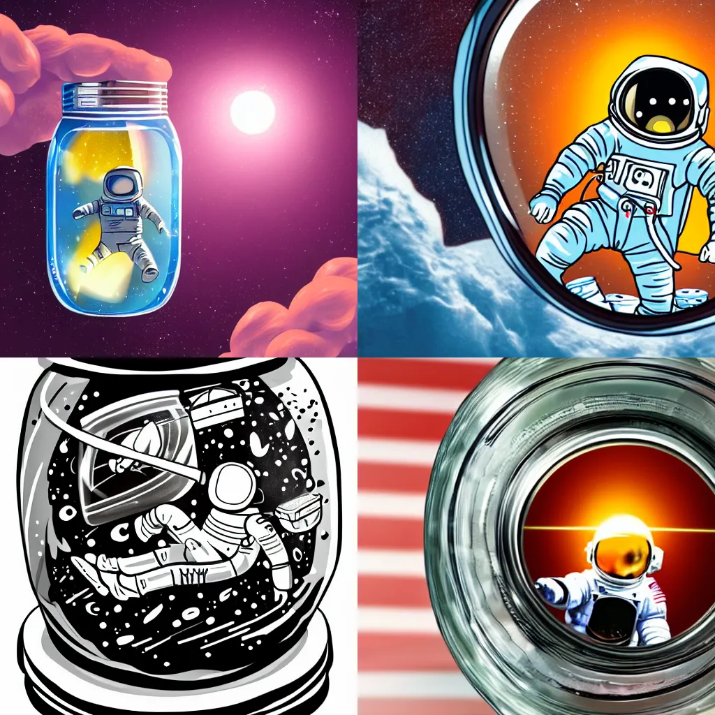 Prompt: an astronaut inside a jar, trying to escape