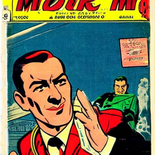 Prompt: juan domingo peron as an early 1 9 5 0 ` s marvel comic hero character, magazine cover