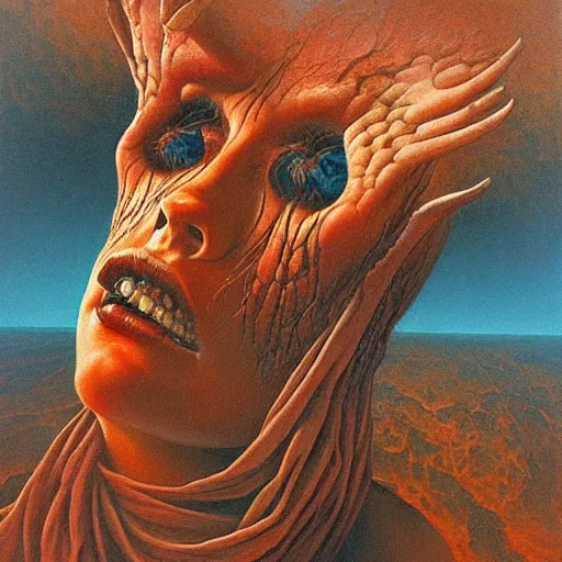 Image similar to an amazing masterpiece of art by gerald brom, Zdzisław Beksiński, ecstasy