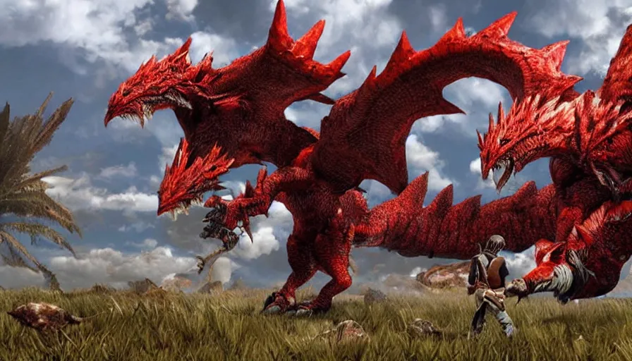 Image similar to A Rathalos in the plains, Monster Hunter