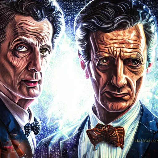 Image similar to doctor who fighting with godfather, highly detailed, digital art, cinematic lighting, illustration, 4 k