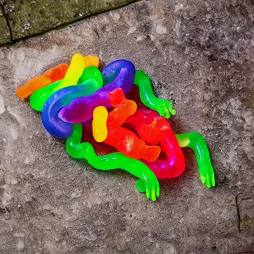 Image similar to corpse grave with neon gummy worms