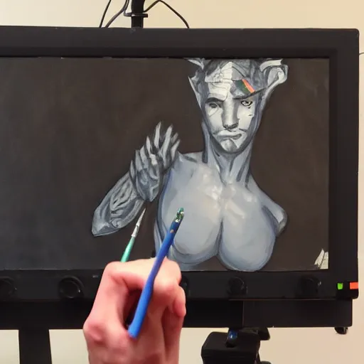 Prompt: twitch stream com _ poser doing a livestream, painting