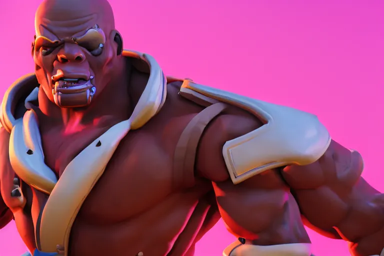 Image similar to doomfist, pink blazer, overwatch game, digital art, high detailed, unreal engine, artstation, 3 d render