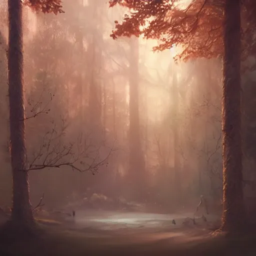 Image similar to beautiful landscape of a mystical forest clearing, oil painting, Artgerm, Charlie Bowater, Greg Rutkowski, noon glow, unreal 5, DAZ, hyperrealistic, octane render, RPG landscape, dynamic lighting, fantasy art, beautiful landscape