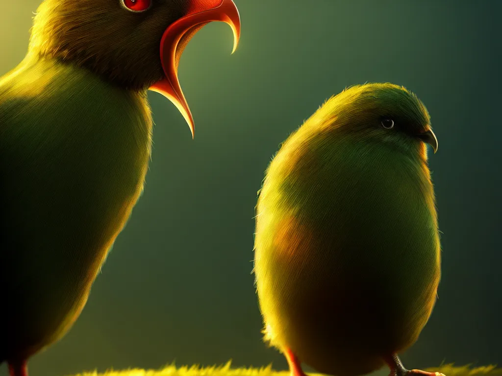 Image similar to Kiwi bird with a kiwi face, bokeh, dramatic lighting, cinematic, establishing shot, high detail, cinematic lighting, post processed, 8k, concept art, artstation, matte painting, in the style of eddie mendoza, raphael lacoste, alex ross