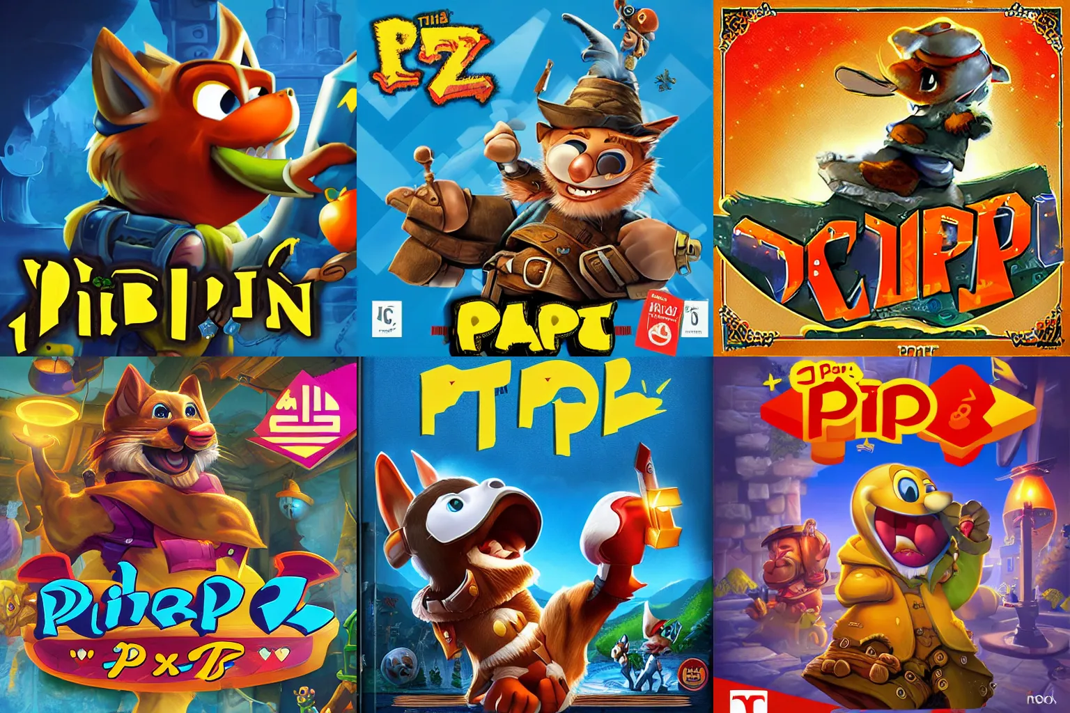 Prompt: pip the game, video game box art, product photo