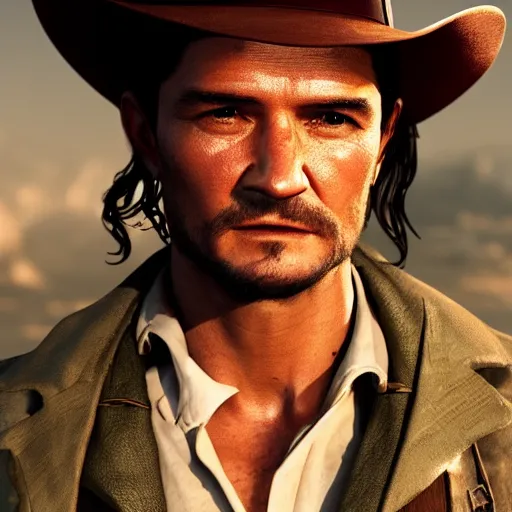 Image similar to hyperrealistic glamour shot of orlando bloom as indiana jones, stunning 3 d render inspired by istvan sandorfi & xiang duan, perfect symmetry, dim volumetric cinematic lighting, 8 k octane comprehensive render, extremely mega hyper - detailed and lifelike attributes & atmosphere, intricate, realistic flesh texture, masterpiece, artstation, stunning,