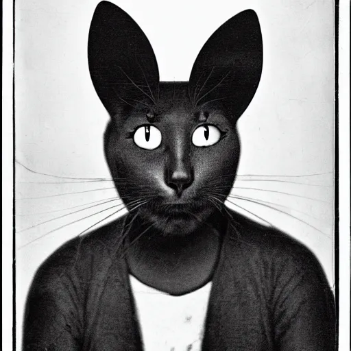 Image similar to The first known case of a human with cat ears, circa 1982, colorized black and white photograph