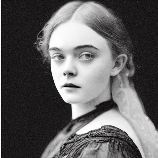 Image similar to headshot edwardian photograph of elle fanning, middle - aged, realistic face, trending on artstation, 1 9 1 0 s, 1 9 0 0 s, 1 9 2 0 s, grainy, victorian, detailed, slightly blurry