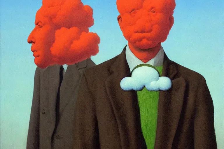 Prompt: portrait of cloud man by rene magritte, detailed painting, hd, hq, high resolution, high detail, 4 k, 8 k