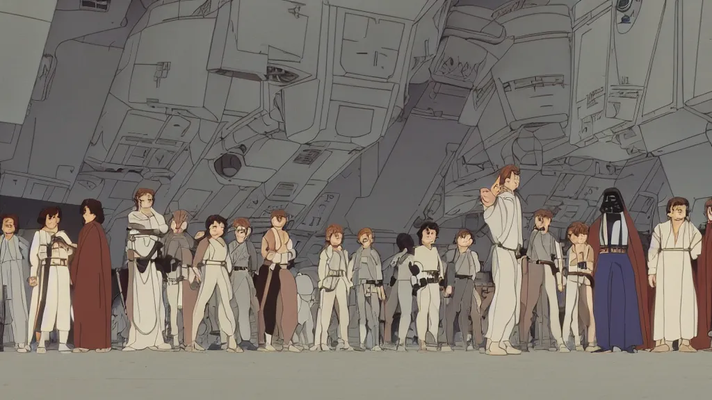 Image similar to film still Star Wars a new hope 1977 studio ghibli animation