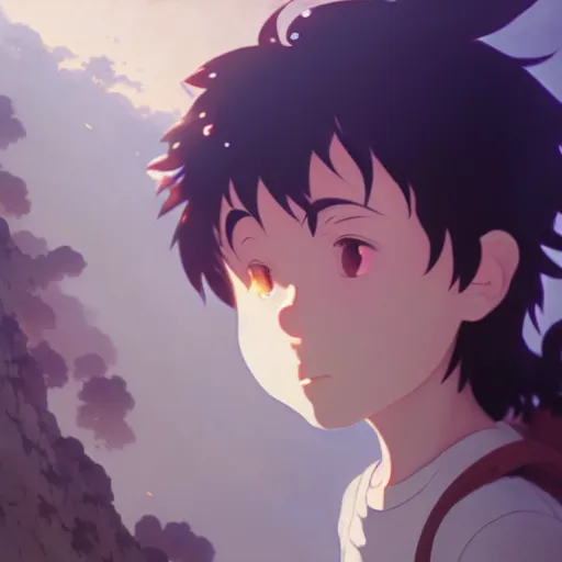 Image similar to a film still portrait of child hiker finding a city inside a cava, finely detailed features, closeup at the faces, sun, water, perfect art, gapmoe yandere grimdark, trending on pixiv fanbox, painted by greg rutkowski makoto shinkai takashi takeuchi studio ghibli, gaston bussiere