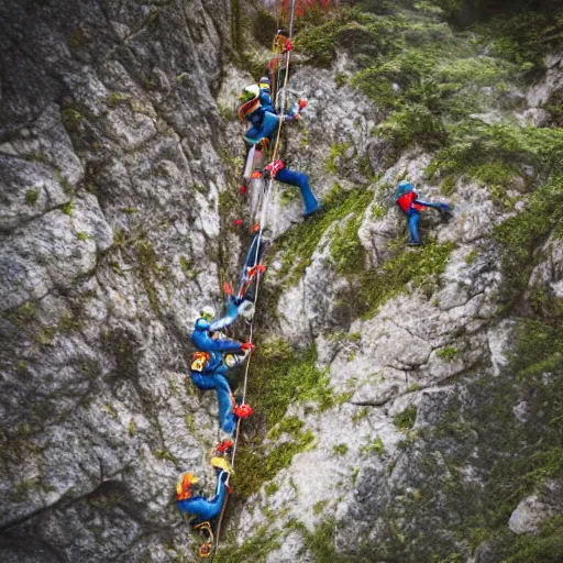 Prompt: tilt-shift photography of a group of climbers scaling a croissant, 8k, highly realistic, render