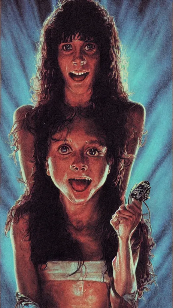 Prompt: Portrait of Angela from Sleepaway Camp (1983) by Les Edwards, poster artwork