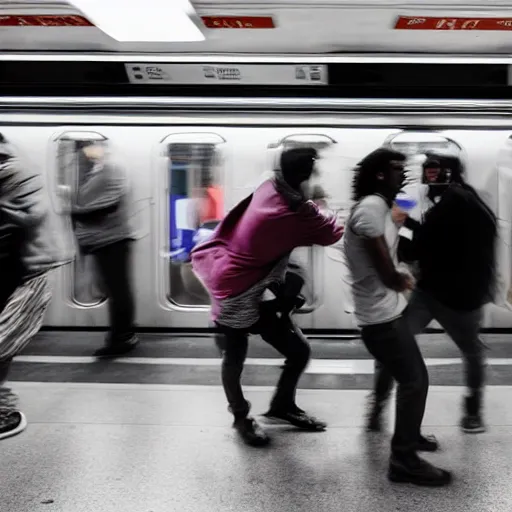 Prompt: people fight in new york city subway, hyper detailed, hd, 8 k,