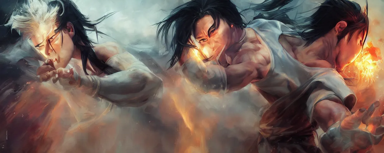 Prompt: most epic dramatic tenka ichi budokai. epic cinematic hyperrealism masterpiece. realistic poster with shaded lighting by craig mallismo, artgerm, jeremy lipkin and michael garmash, unreal engine, radiant light, detailed and complex environment, digital art, art station trends