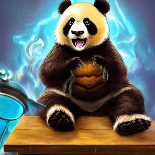 Prompt: Angry Panda in porcelain shop, magic the gathering artwork, centered, detailed, 4k, trending on artstation