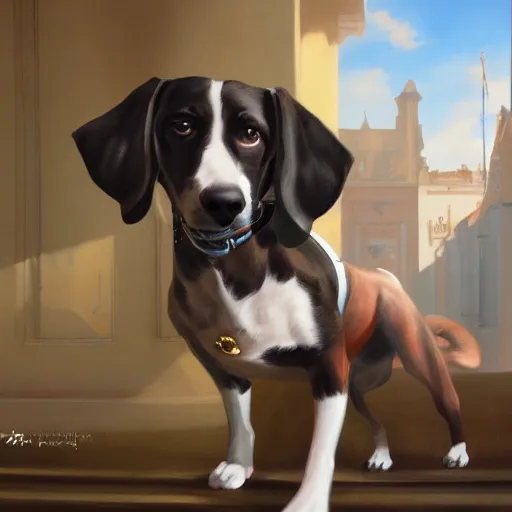 Prompt: A dog snooping Snoop Dogg, rococo painting, smooth, sharp focus, artstation, pixiv, ultra highly detailed