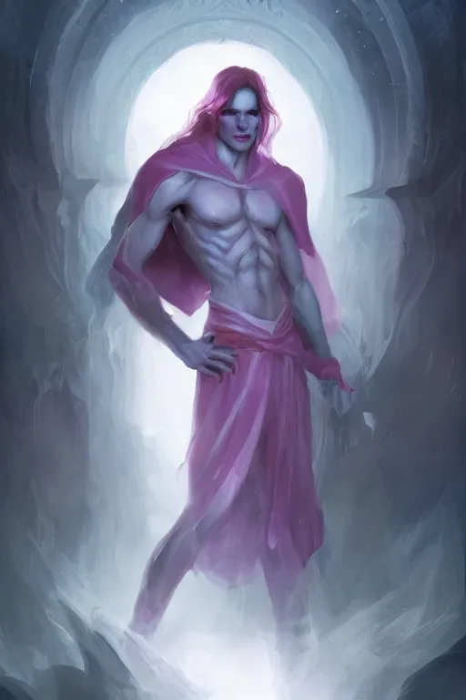 Image similar to djinn man male demon, portrait, full body character concept art, purple cloak, single person, illustration, white horns from eyebrows, single face, cinematic color grading, editorial photo, fashion, hyperrealism, trending on artstation, Charlie Bowater, WLOP
