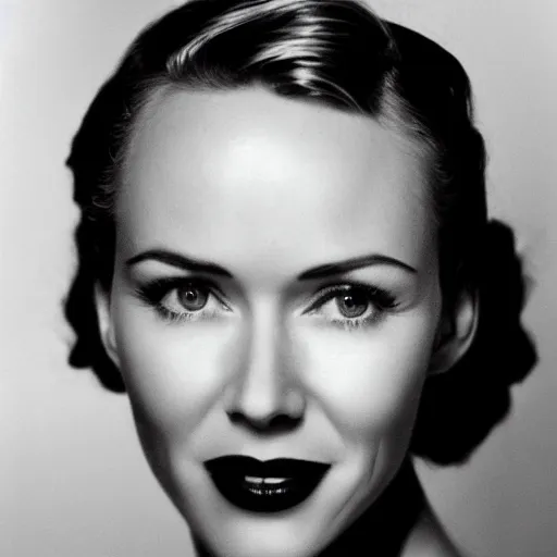 Image similar to Naomi Watts 1940s black and white 20th Century Fox promotional photo. Golden Age of Hollywood.