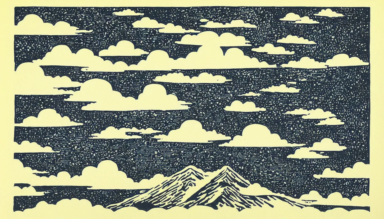 Prompt: stairway to heaven by woodblock print