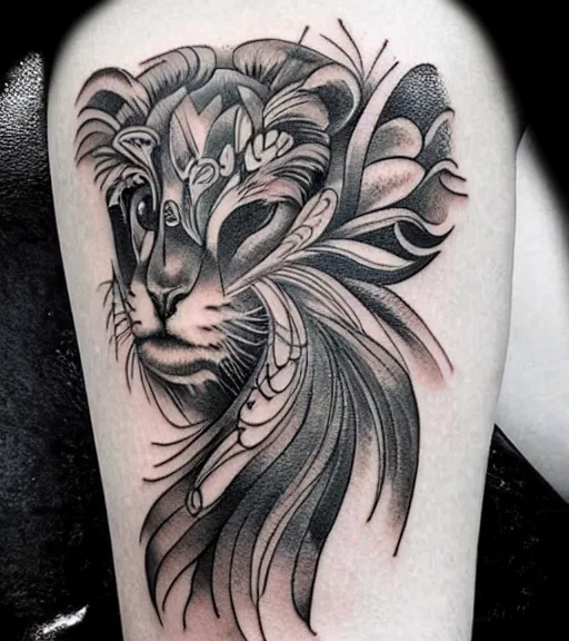 Image similar to a beautiful tattoo design, in the style of den yakovlev, hyper realistic, black and white, realism, highly detailed