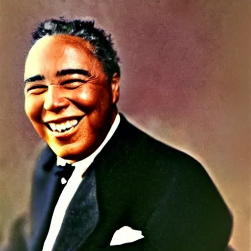 Image similar to realistic photo of old charlie parker at age 7 6, smiling, vintage colorized photo