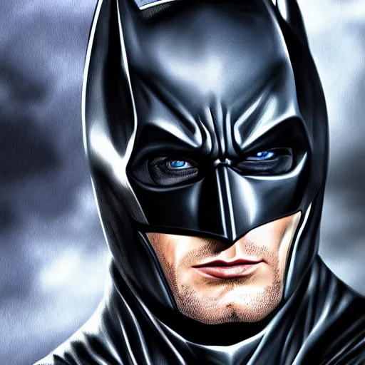 Prompt: jansen ackles as batman, hyper detailed masterpiece, digital art painting, hyper realism aesthetic