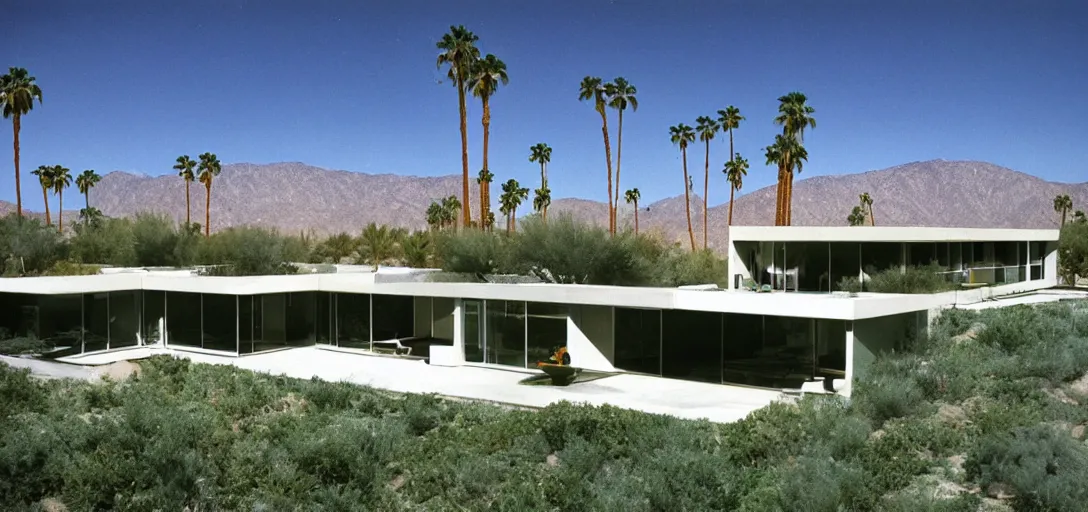 Prompt: house designed by ictinus and callicrates in palm springs, 1 9 7 2