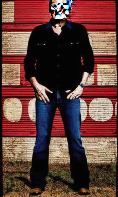 Image similar to portrait of blake shelton standing against barn wall by shepard fairey