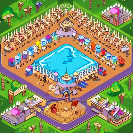 Prompt: cute isometric valhalla