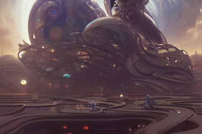 Image similar to ultra realistic, beautiful men and women in a futuristic utopian street, sci - fi, intricate details, eerie, highly detailed, octane render, 8 k, art by artgerm and alphonse mucha and greg rutkowski