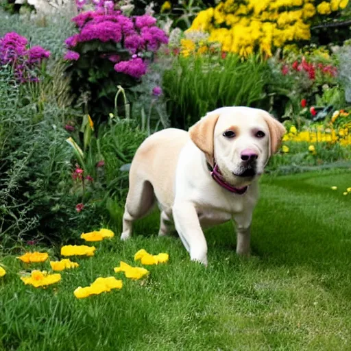 Image similar to dog yellow english lab gardening