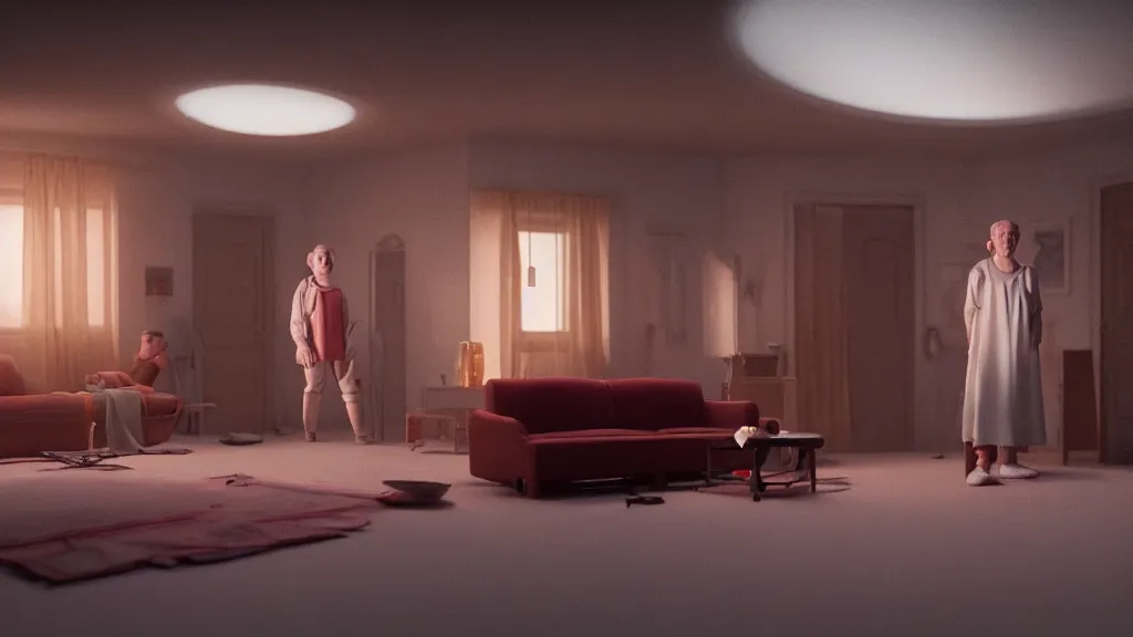 Image similar to colour comedy - sitcom scene from duna ( 2 0 2 1 ) by denis villeneuve and gregory crewdson style highly detailed faces many details by andrei tarkovsky and caravaggio in sci - fi style volumetric natural light rendered in blender and octane render